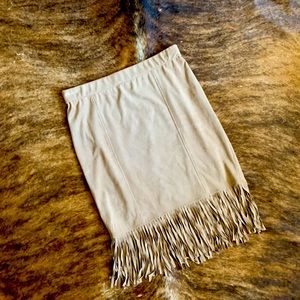 Tan faux suede fringe skirt